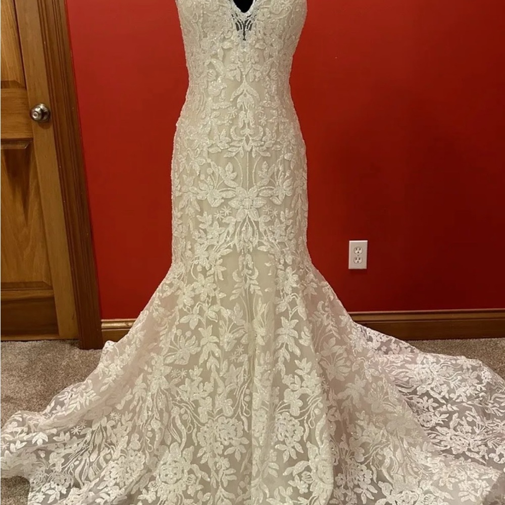 Allure Bridal-White Sequin with Almond Underlay Wedding Gown